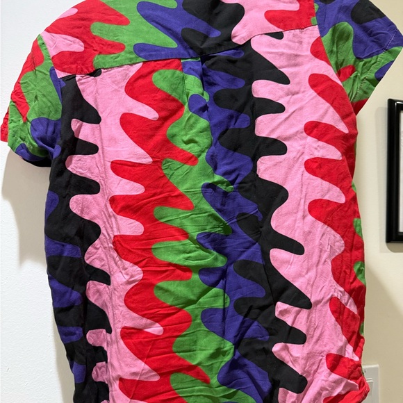 Women’s Nooworks Multicolored Joyce Static Short Sleeve Button-Up Shirt, size L - Picture 3 of 6